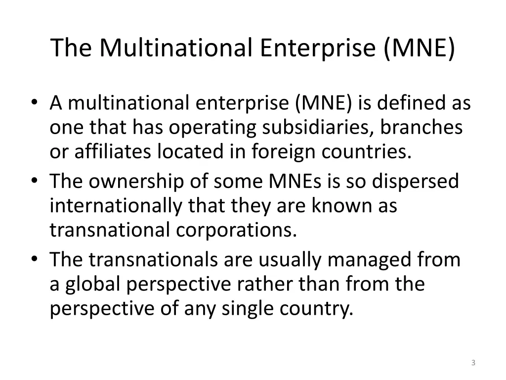 the multinational enterprise mne