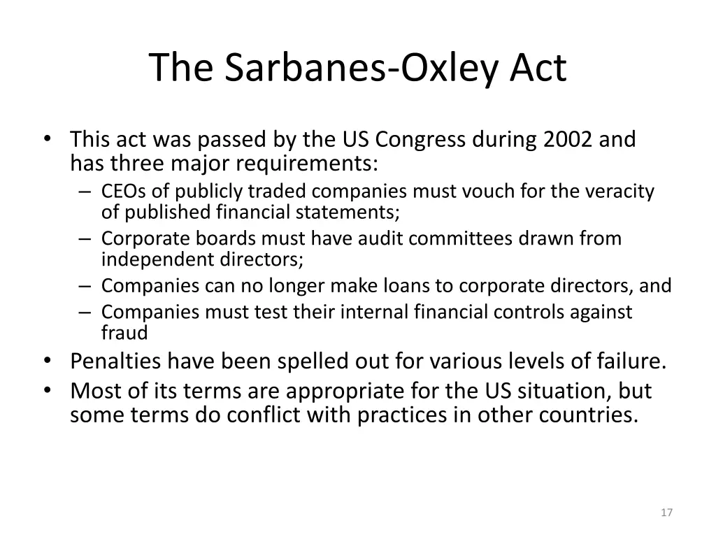 the sarbanes oxley act