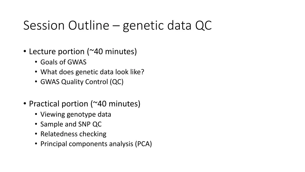 session outline genetic data qc