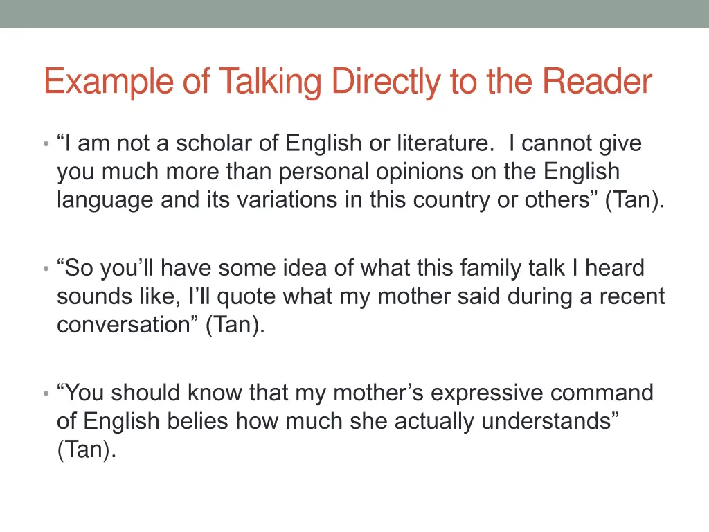 example of talking directly to the reader