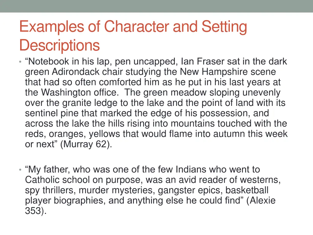 examples of character and setting descriptions