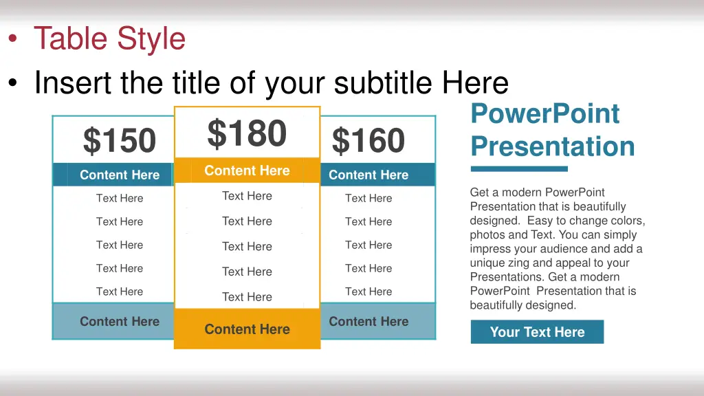 table style insert the title of your subtitle