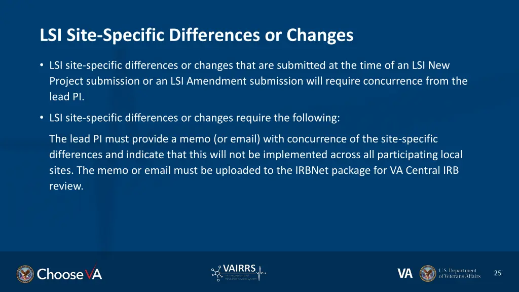 lsi site specific differences or changes