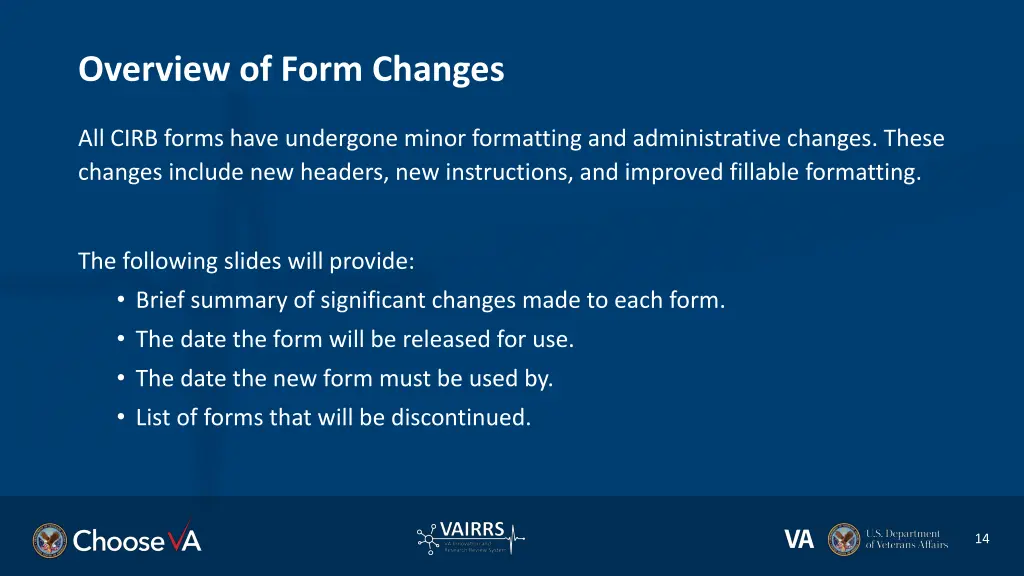 overview of form changes