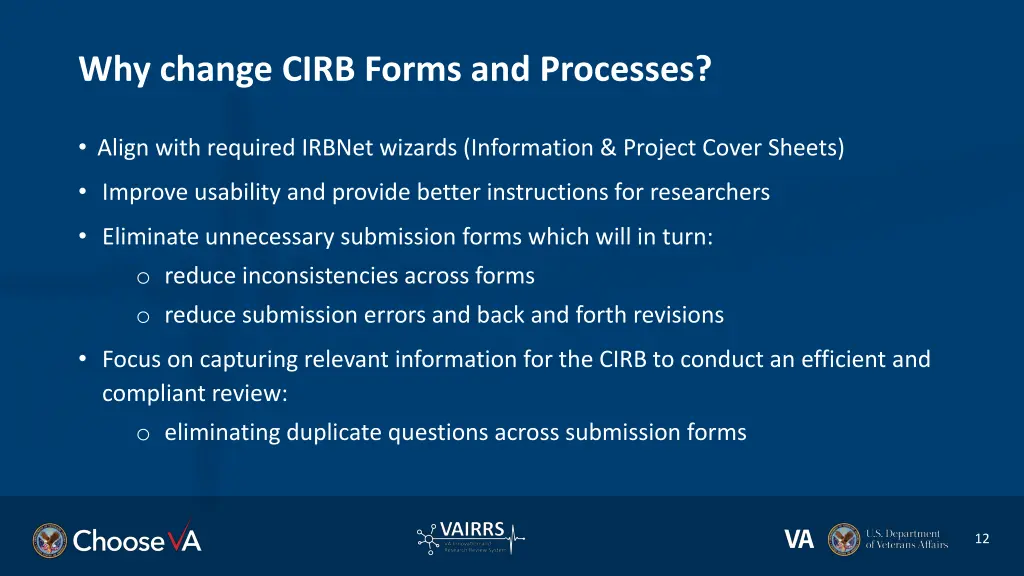 why change cirb forms and processes