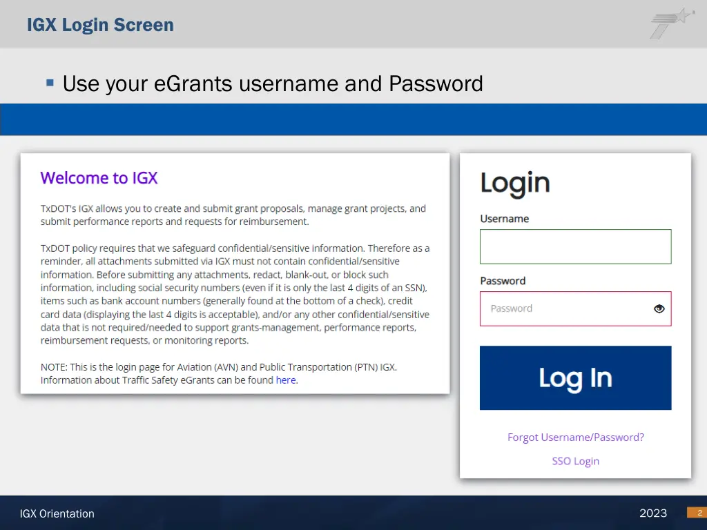 igx login screen