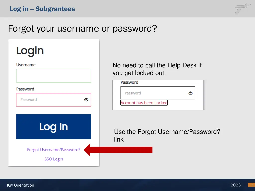 log in subgrantees