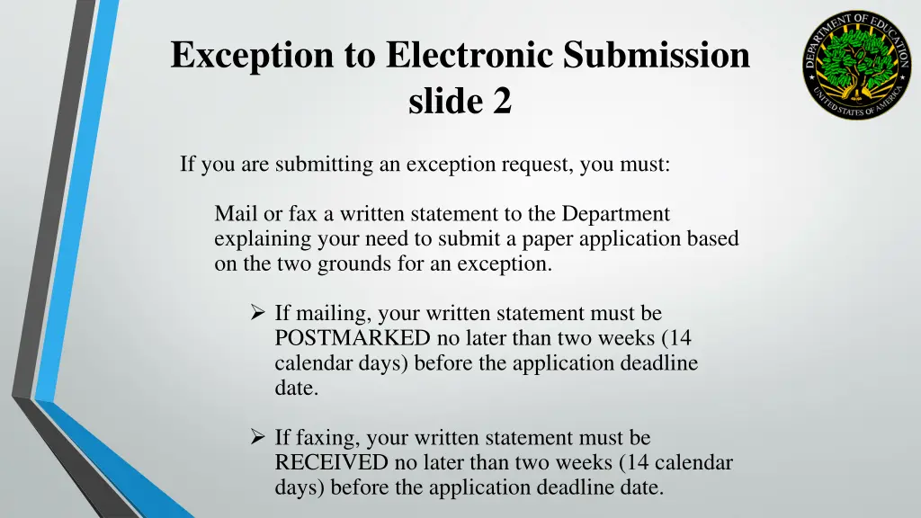 exception to electronic submission slide 2