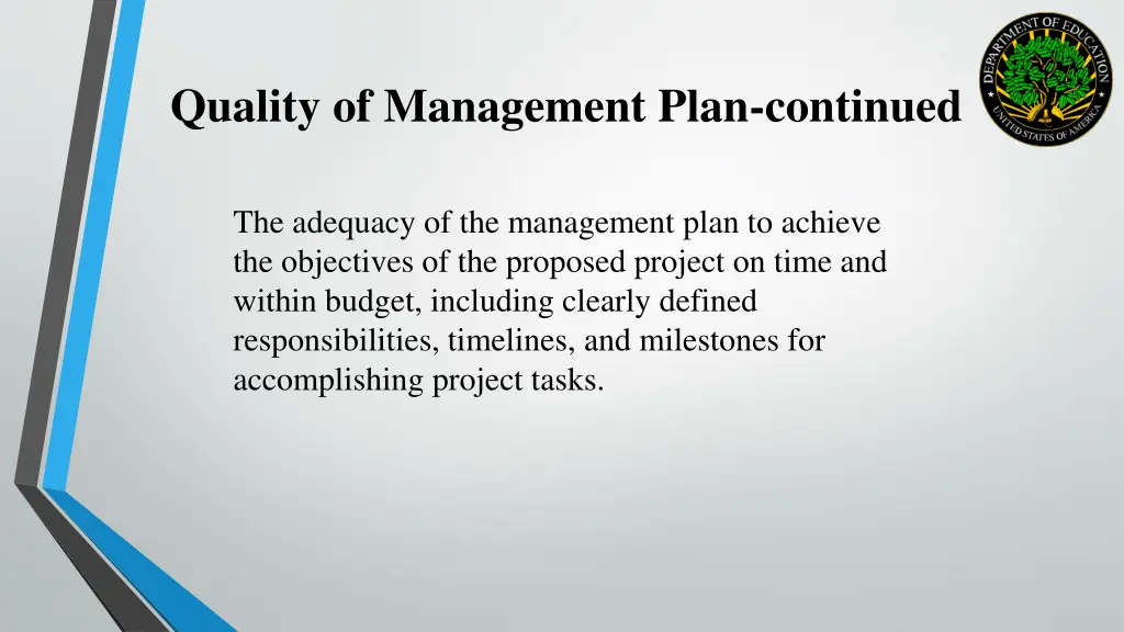 quality of management plan continued