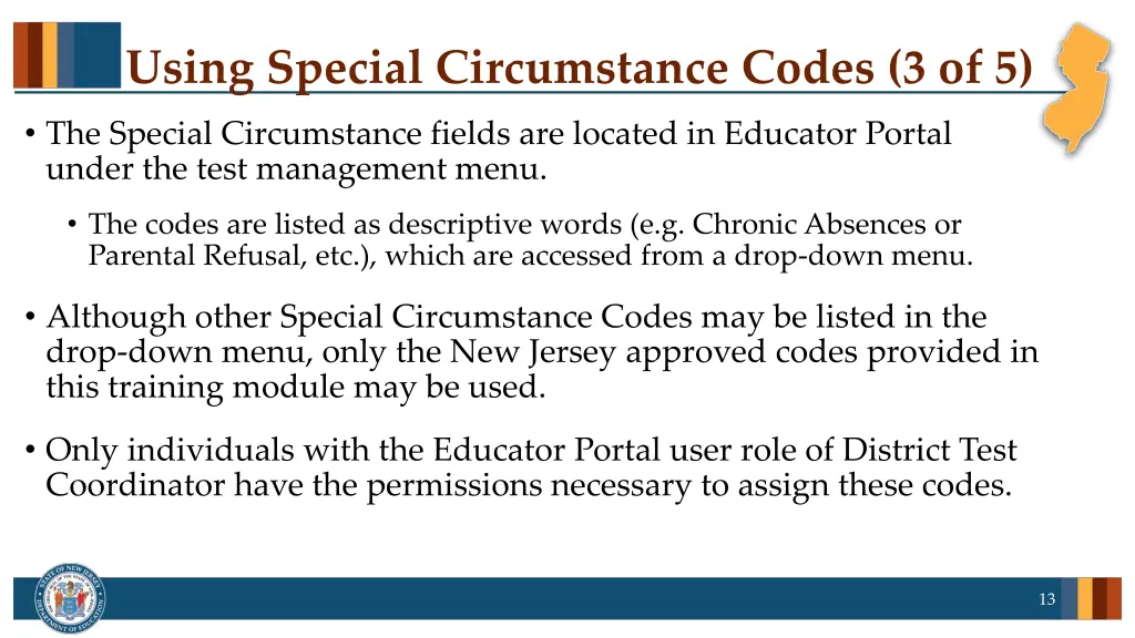 using special circumstance codes 3 of 5