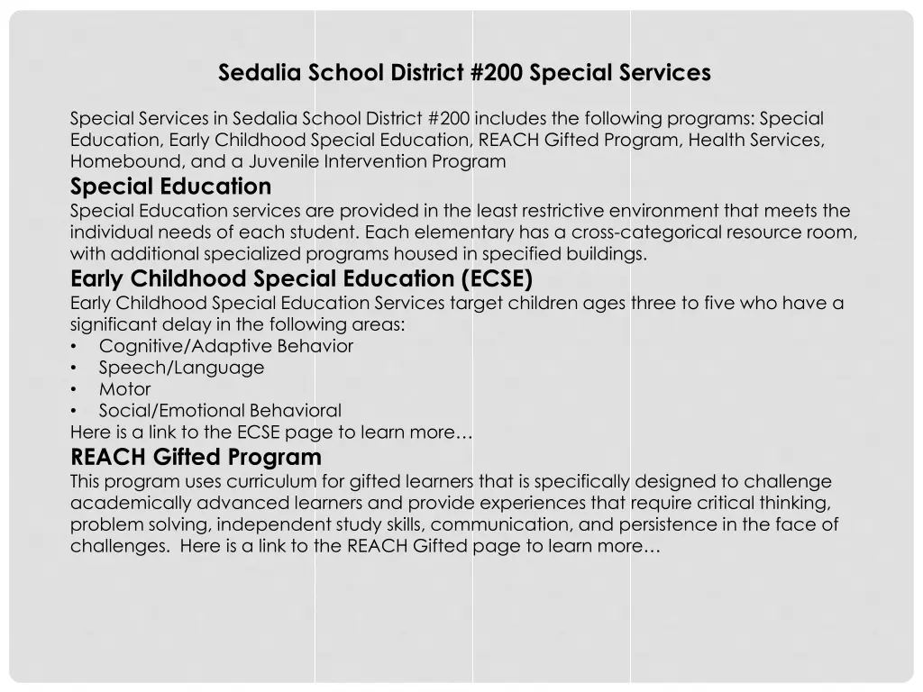 sedalia school district 200 special services