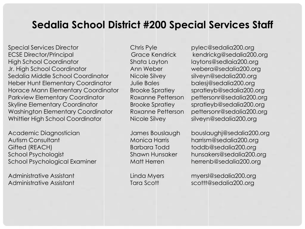 sedalia school district 200 special services staff