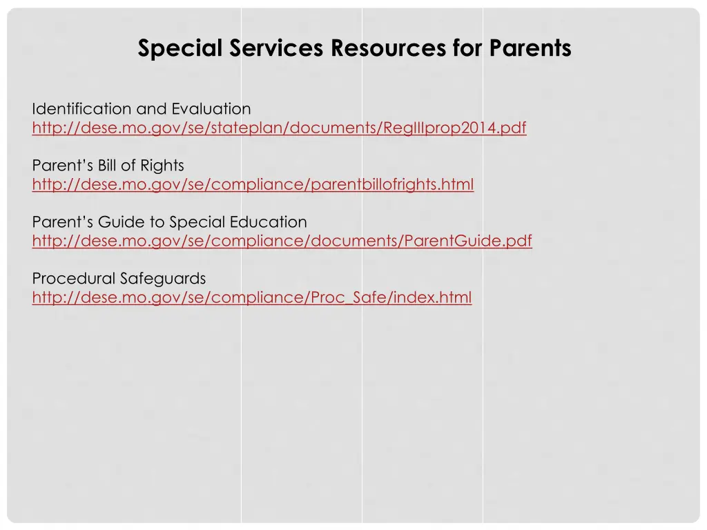 special services resources for parents