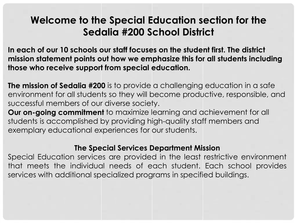 welcome to the special education section