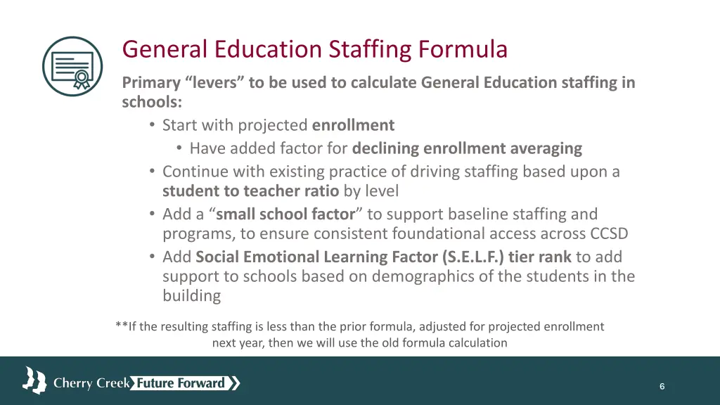 general education staffing formula