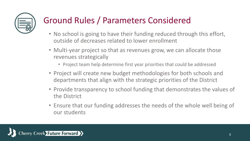 ground rules parameters considered