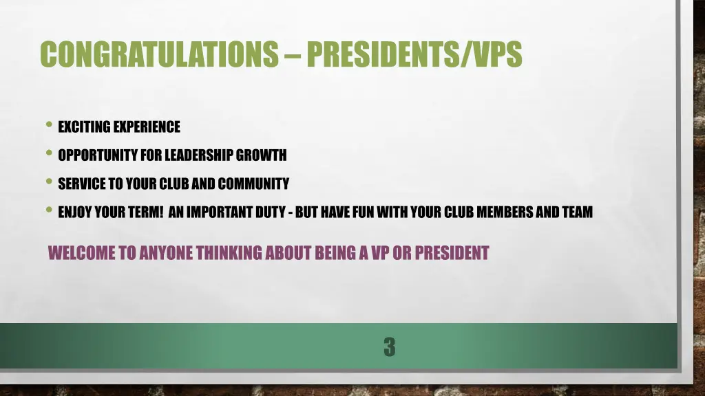 congratulations presidents vps