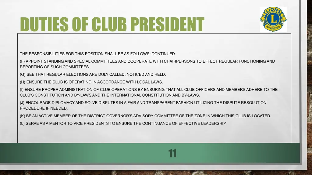 duties of club president 1