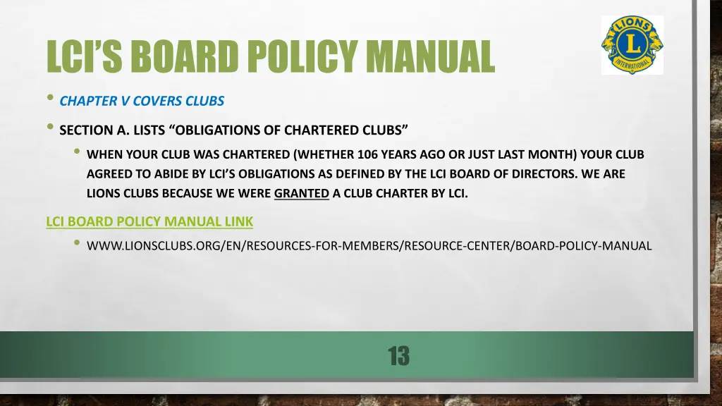 lci s board policy manual chapter v covers clubs