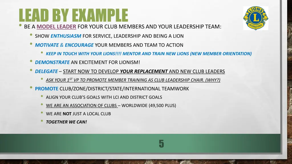 lead by example be a model leader for your club