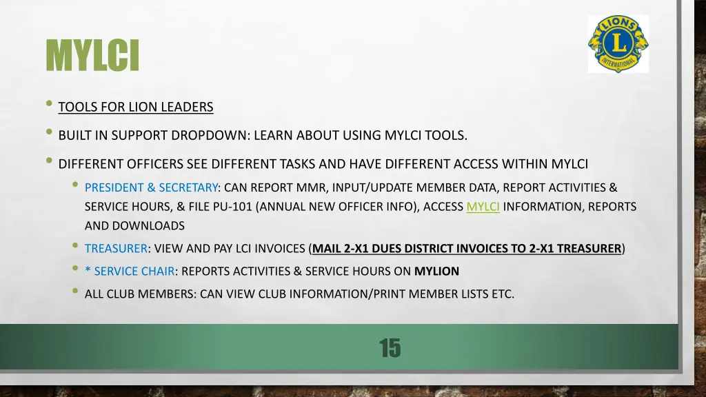 mylci tools for lion leaders built in support