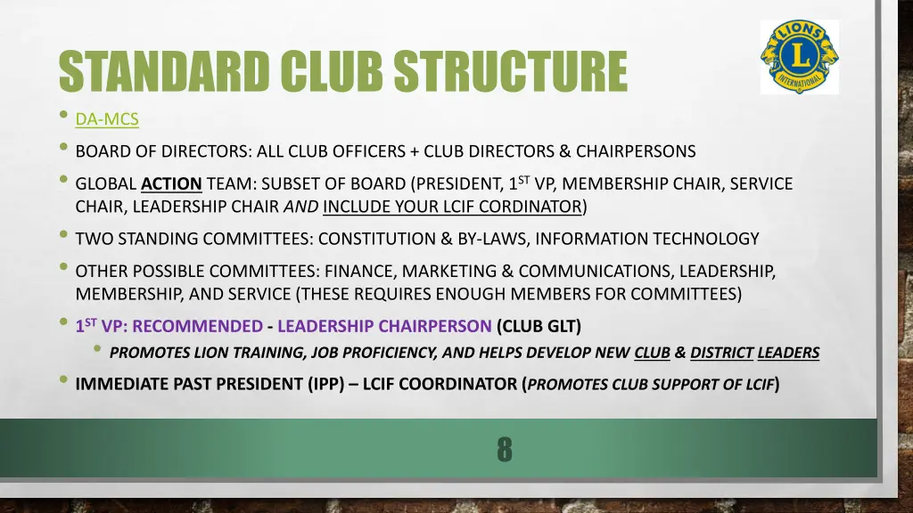 standard club structure da mcs board of directors
