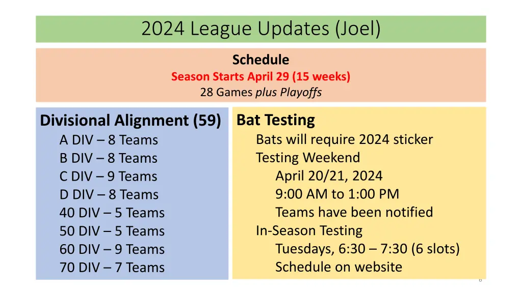 2024 league updates joel