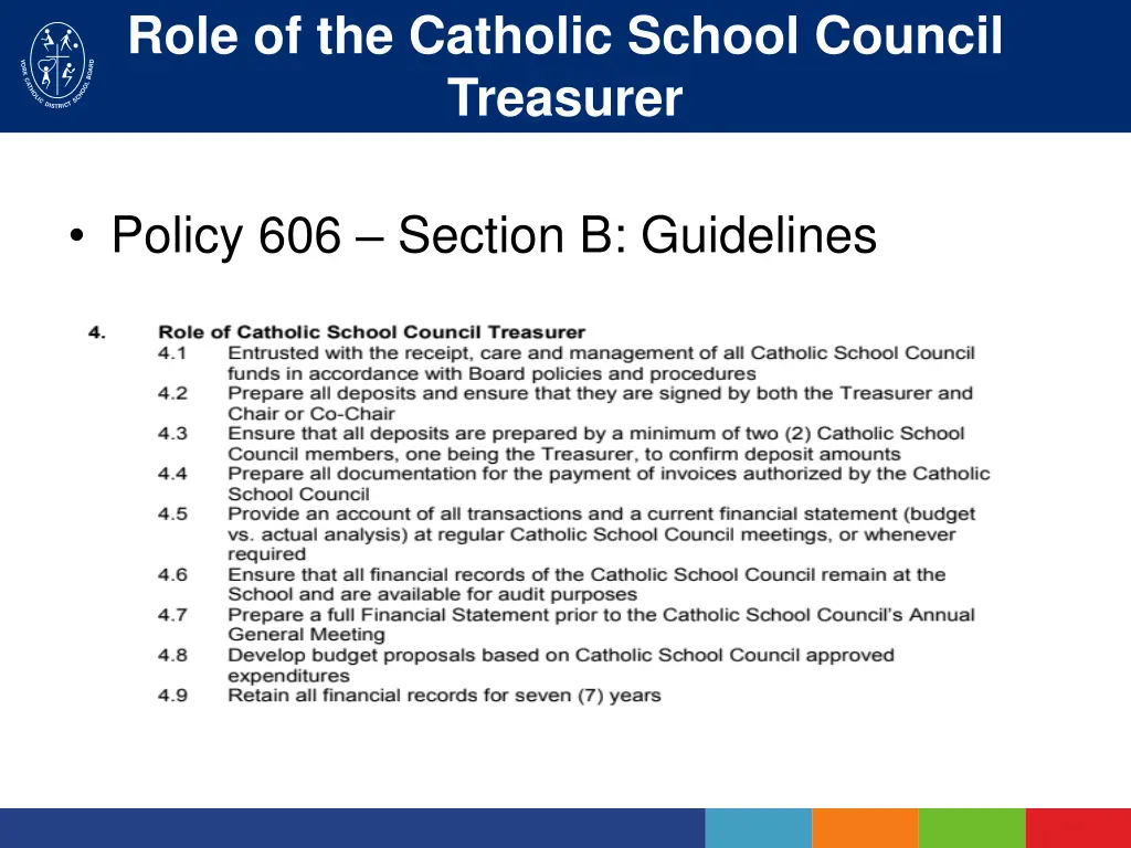 role of the catholic school council treasurer
