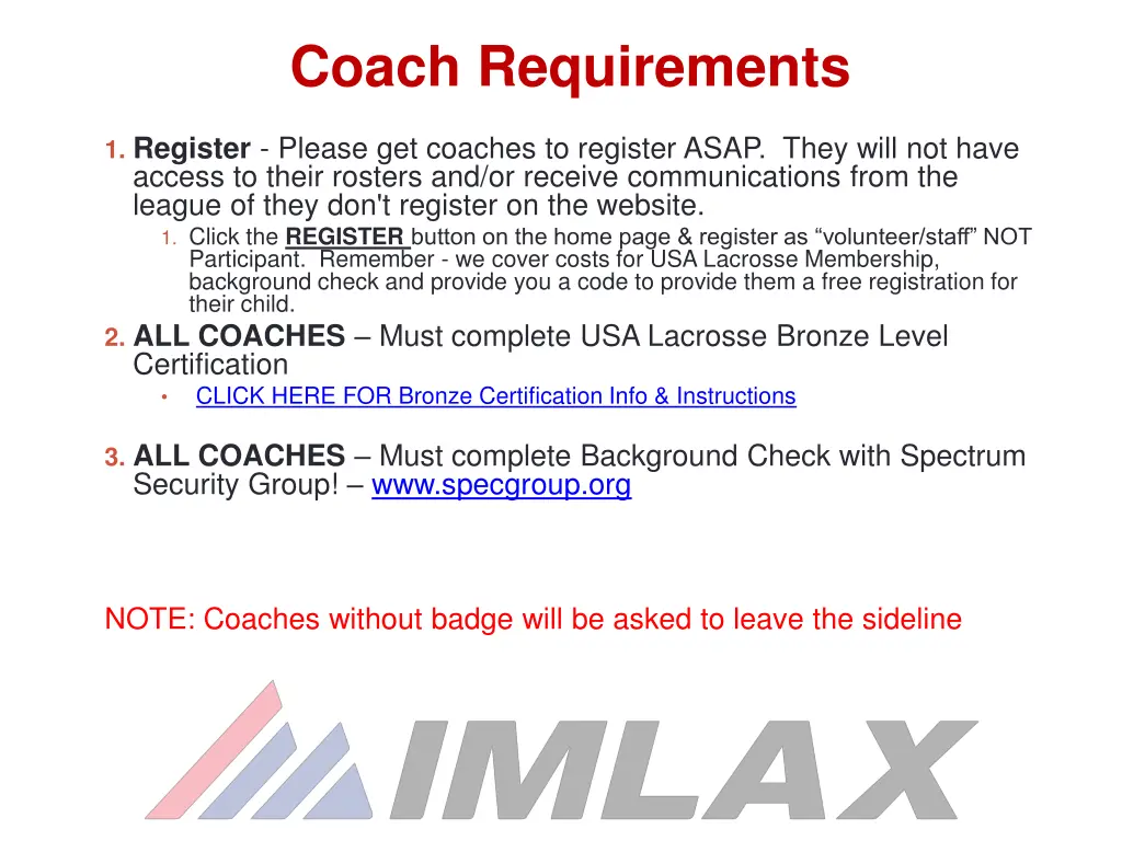 coach requirements