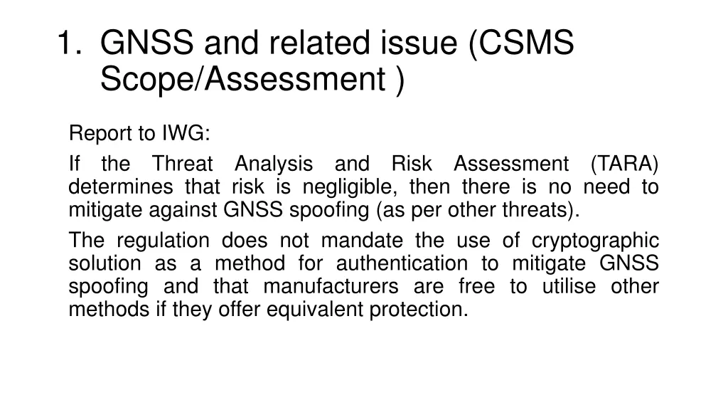 1 gnss and related issue csms scope assessment