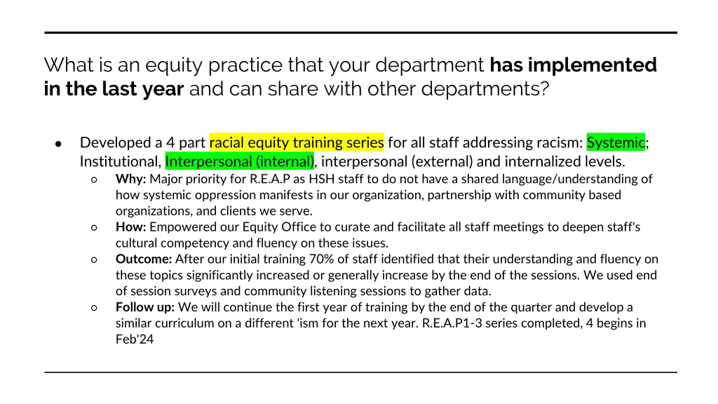 what is an equity practice that your department