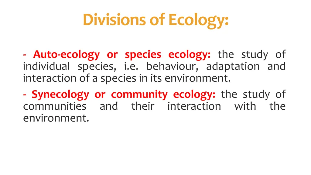 divisions of ecology