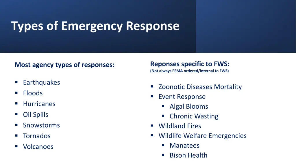 types of emergency response