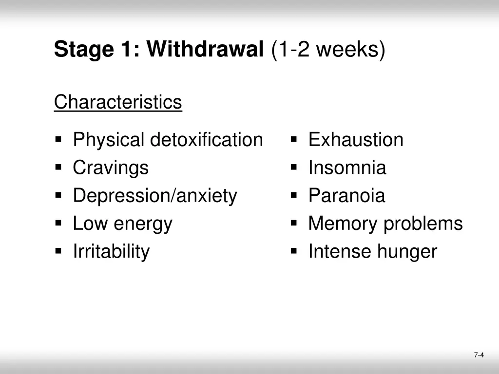 stage 1 withdrawal 1 2 weeks