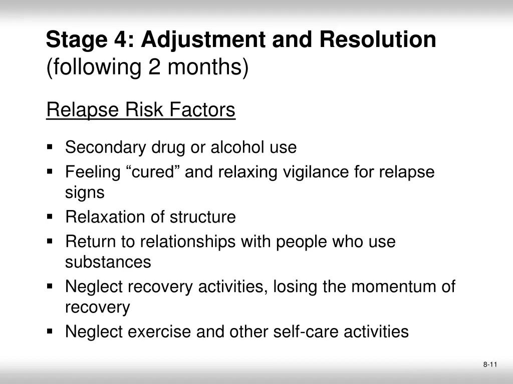 stage 4 adjustment and resolution following 1