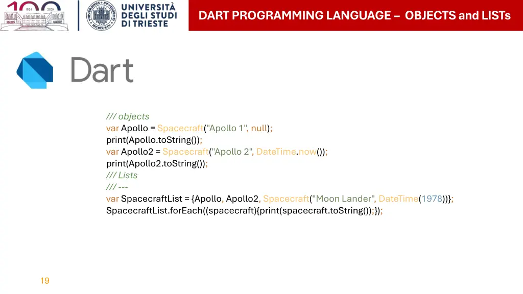 dart programming language objects and lists