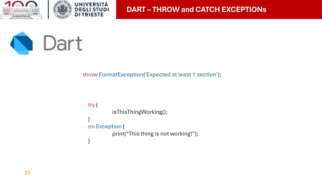 dart throw and catch exceptions