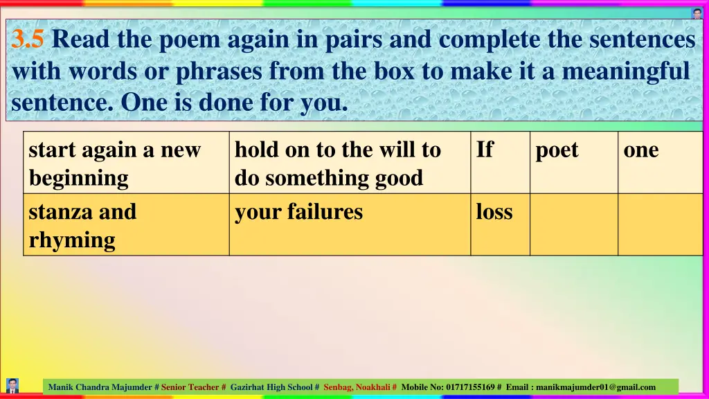 3 5 read the poem again in pairs and complete