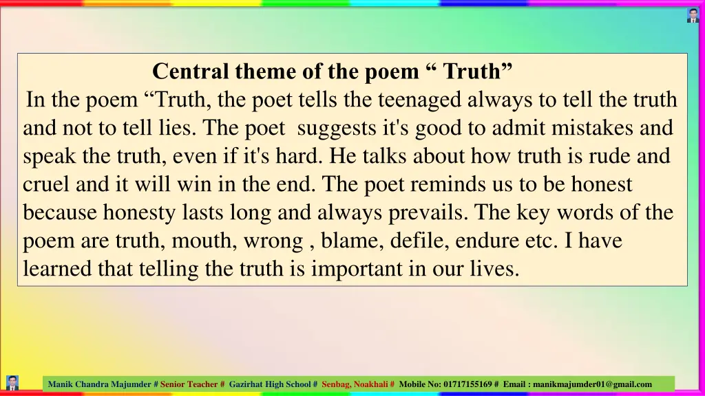 central theme of the poem truth in the poem truth