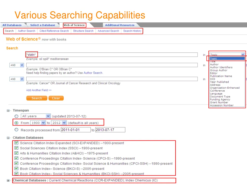 various searching capabilities