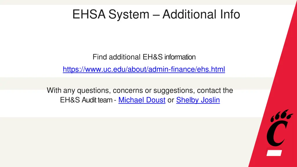 ehsa system additional info