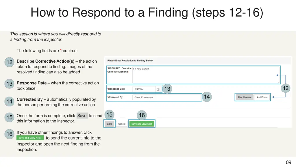 how to respond to a finding steps 12 16