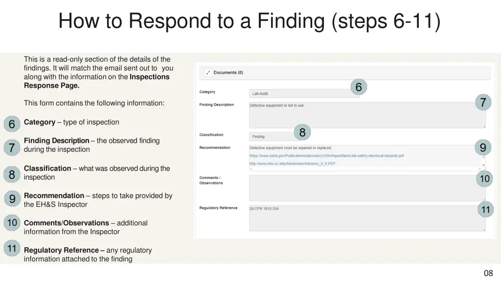 how to respond to a finding steps 6 11