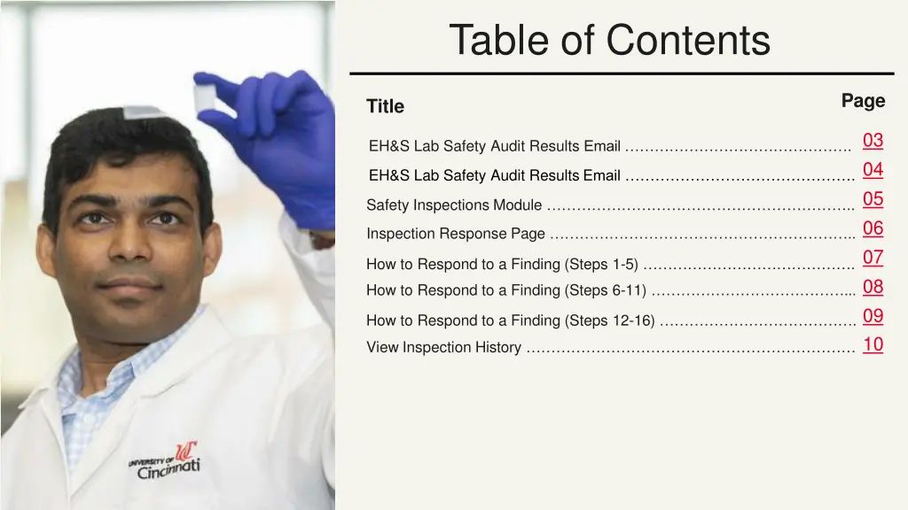 table of contents