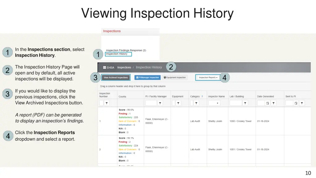 viewing inspection history