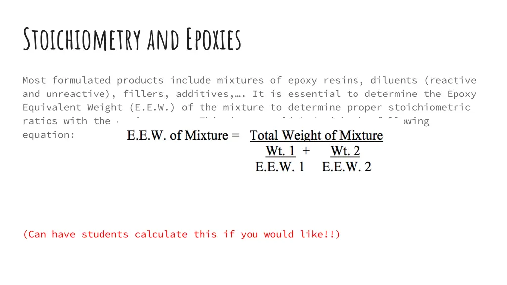 stoichiometry and epoxies 1