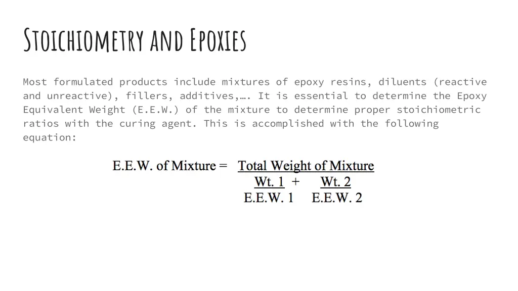 stoichiometry and epoxies