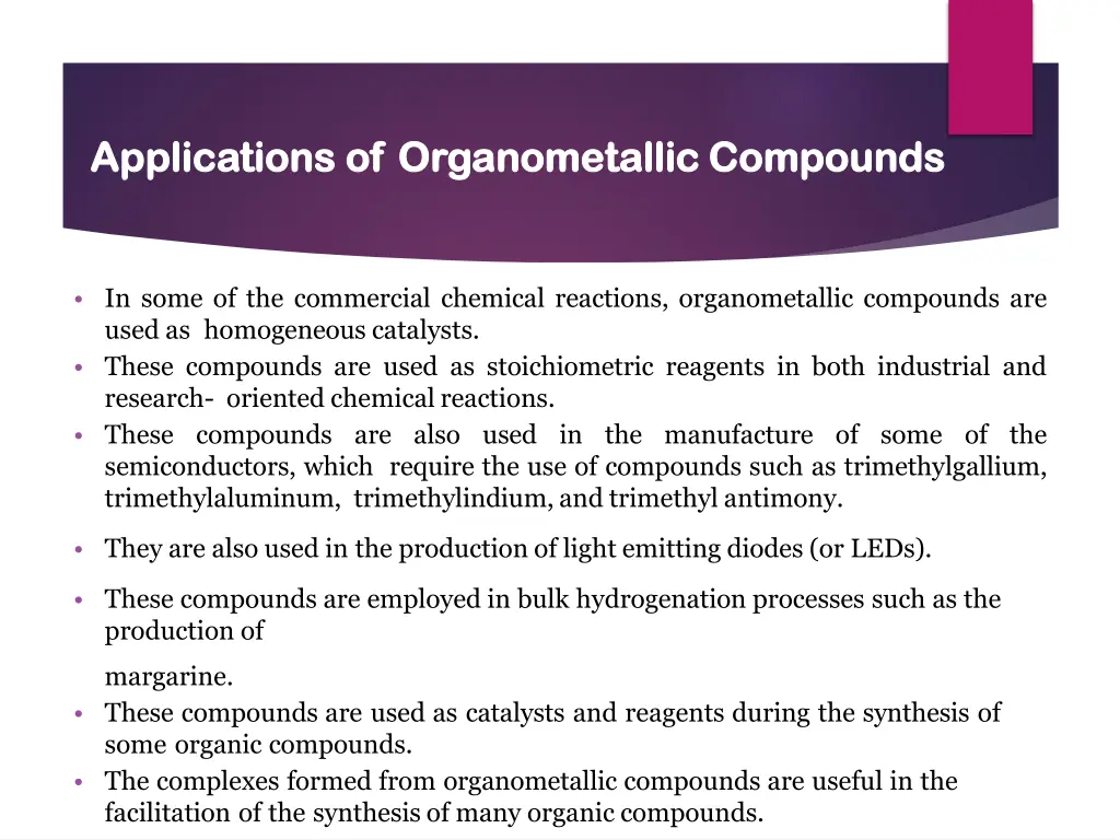 applications of applications of organometallic