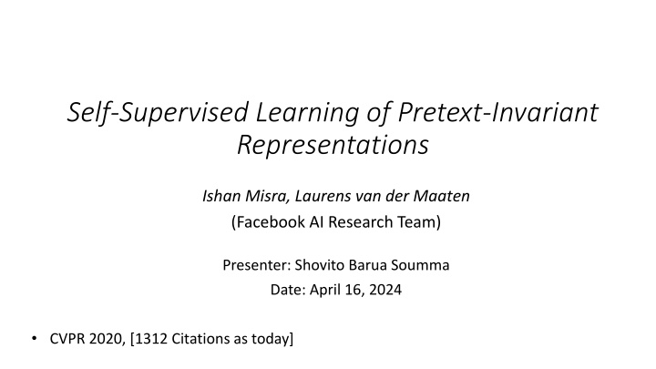 self supervised learning of pretext invariant