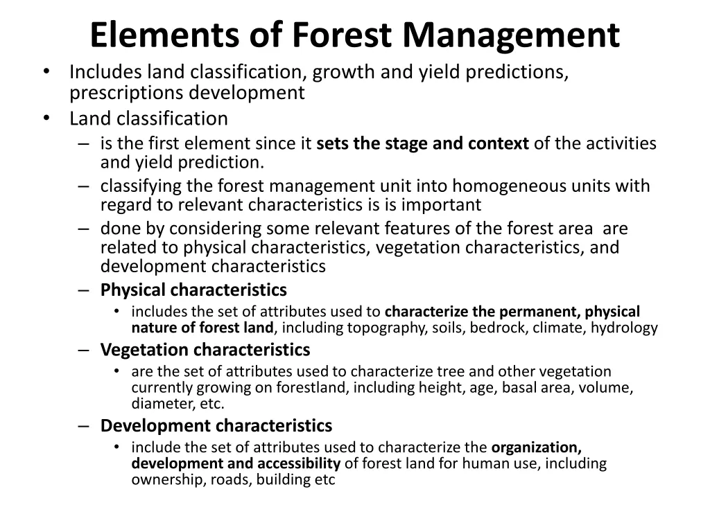 elements of forest management includes land